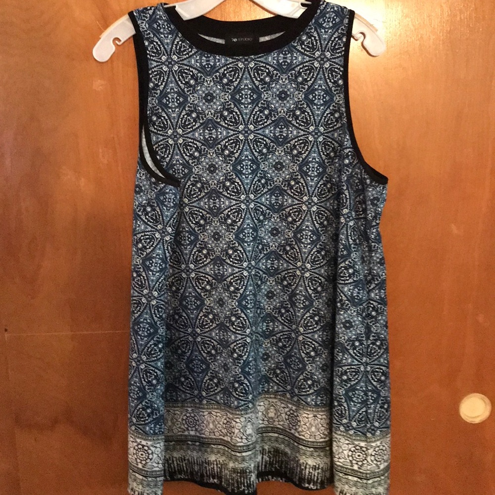 Long tank top navy, white and black